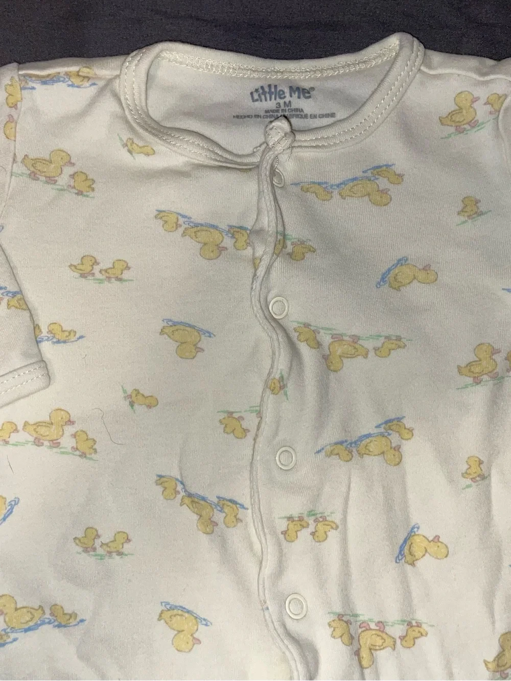 Vintage Little Me White and Yellow Duck Print Baby One-Piece